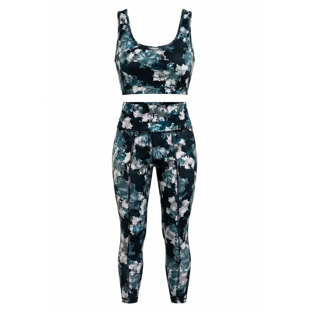 Marika Womens Floral Camo Activewear Set Sports Bra and Leggings Green Black S